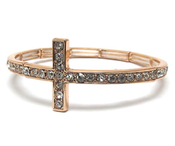 Crystal cross and line crystal metal strech bracelet