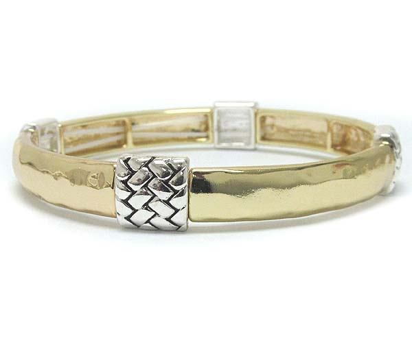 Designer style hammered metal pattern stretch bracelet