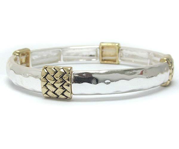 Designer style hammered metal pattern stretch bracelet