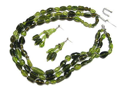 Multi row glass beads necklace and earring set