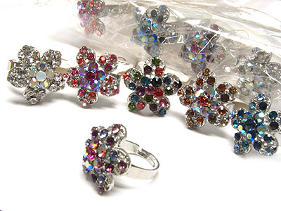 Special dozen - fashion crystal flower ring - adjustable size mens jewelry