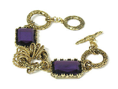 Acrylic charm and snake skin metal ring chain toggle bracelet