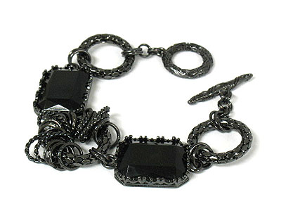 Acrylic charm and snake skin metal ring chain toggle bracelet