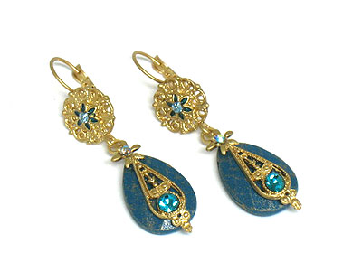 Crystal and metal filigree drop earring