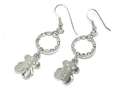 Made in korea whitegold plating dangling ring and bear earring