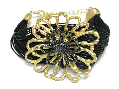 Metal flower and multi cord link bracelet