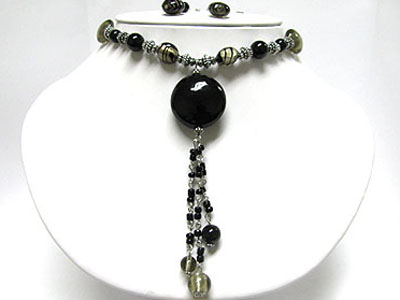 Murano glass and seed beads y drop necklace earring set