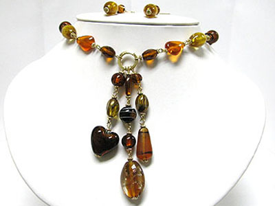 Murano glass and seed beads y drop necklace earring set