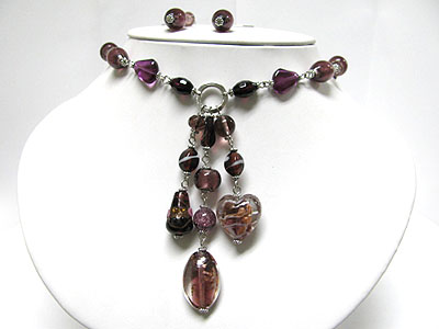 Murano glass and seed beads y drop necklace earring set