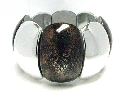 Sname skin pattern metal round edge bar stretch bracelet