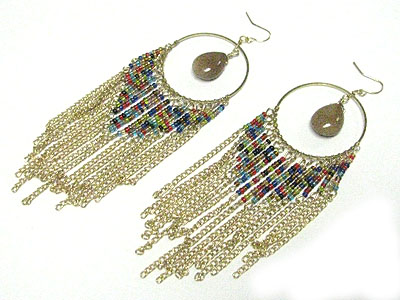 Seed beads tube and tassel drop earring