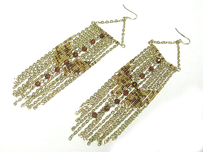 Seed beads tube and tassel drop earring