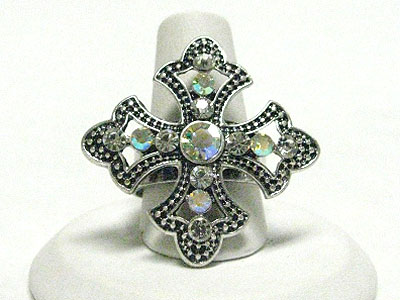 Crystal antique cross adjustable size ring