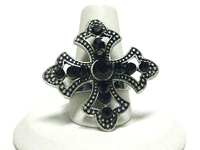 Crystal antique cross adjustable size ring