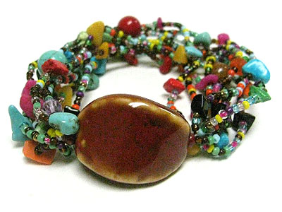 Ceramic stone and multi chip stone stretch bracelet