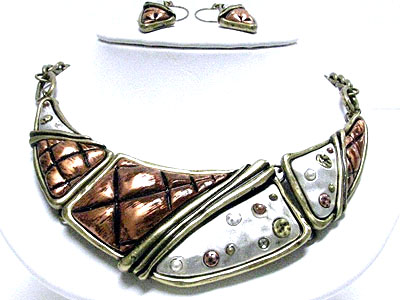 Tri tone wide metal casting half choker set