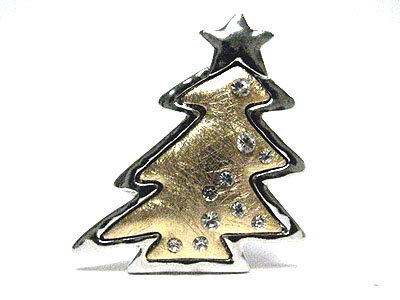 Crystal stud scratch metal christmas tree brooch - brass metal