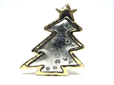 Crystal stud scratch metal christmas tree brooch - brass metal