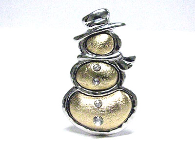 Crystal stud scratch metal christmas snowman brooch - brass metal