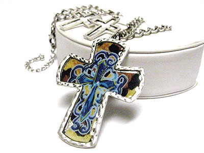 Antique metal cross pendant neckalce set