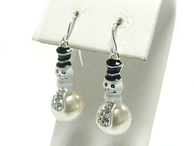 Crystal and pearl snowman earring