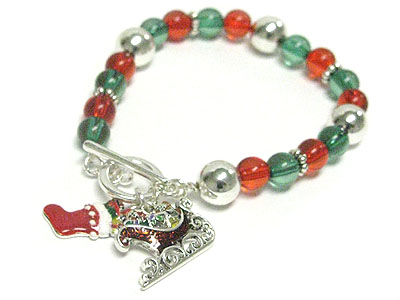 Santa theme christmas color beads stretch bracelet