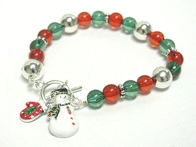 Snowman theme christmas color beads stretch bracelet