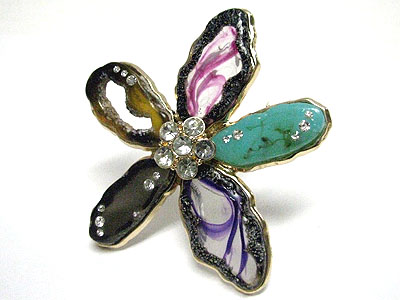 Crystal and multi acryl art work flower brooch