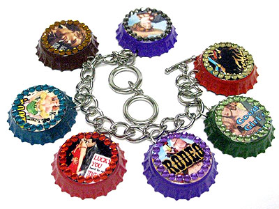 Bottle cap art charm dangle toggle braceelt