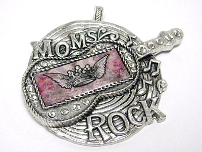 Moms rock music theme crystal deco round metal pendant