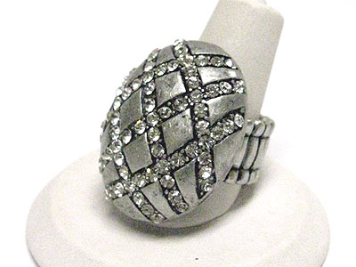 Crystal deco antique metal puffy stretch ring