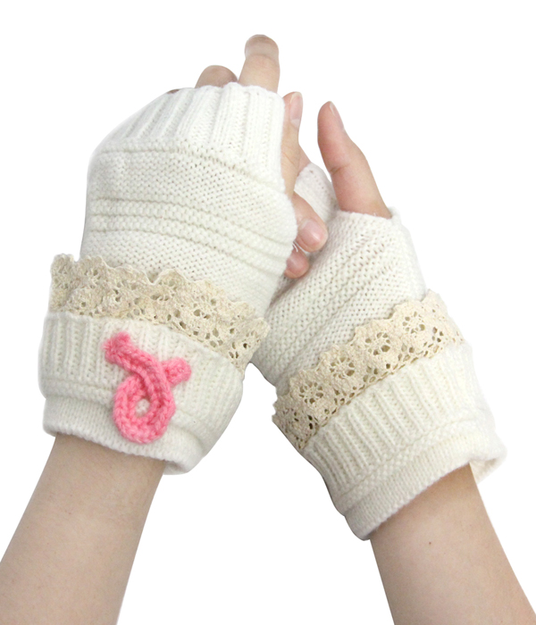 Pink ribbon fingerless gloves - breast cancer awareness