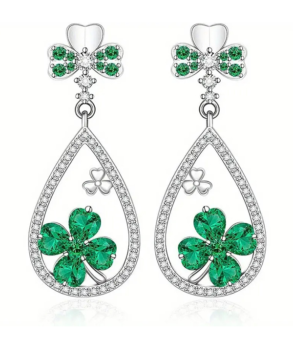 Lucky theme clover teardrop earring