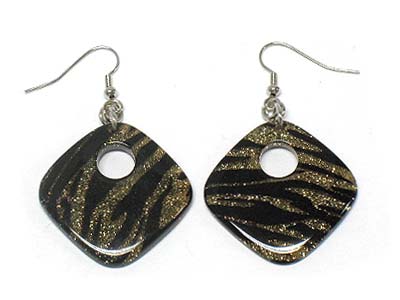 Epoxy cover sparkled zebra pattern square earring