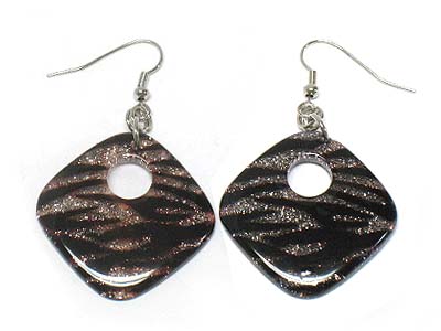 Epoxy cover sparkled zebra pattern square earring 