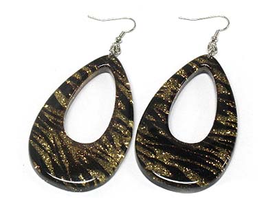 Epoxy cover sparkled zebra pattern oval earring  - animal skin