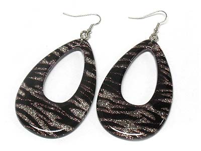 Epoxy cover sparkled zebra pattern oval earring - animal skin