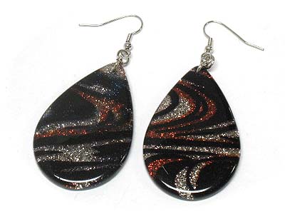 Epoxy cover sparkled wave pattern oval earring 