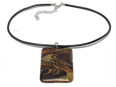 Epoxy cover sparkled wave pattern rectangle pendant multi cords necklace