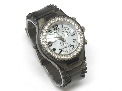 Crystal side deco face rubber band watch