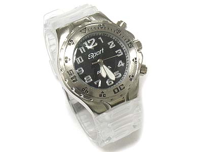 Diver style transparent plastic band metal face watch