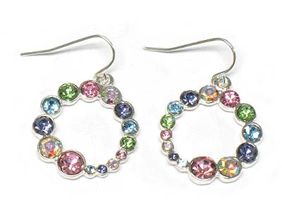 Crystal stone deco round frame earring 