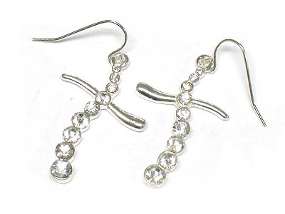 Crystal stone deco cross shape earring 