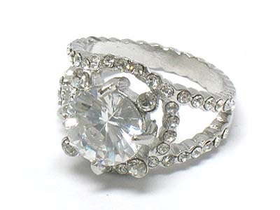 Boutique style round cubic and crystal deco ring