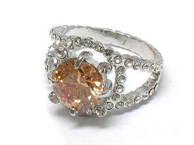 Boutique style round cubic and crystal deco ring 