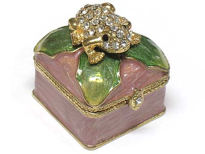 Crystal deco frog on grass jewelry box 