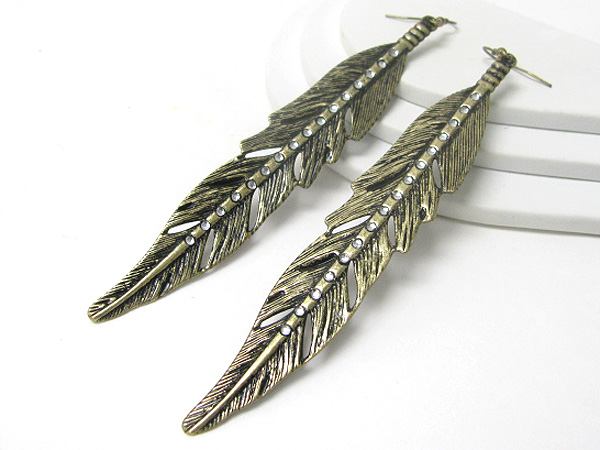 5 inch long metal feather earring