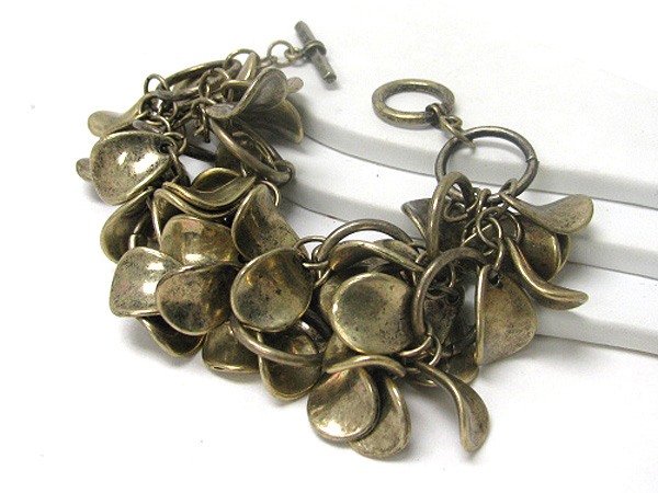 Curved metal disk dangle toggle bracelet