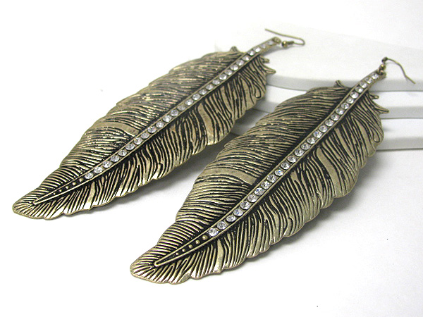 6 inch long metal feather earring