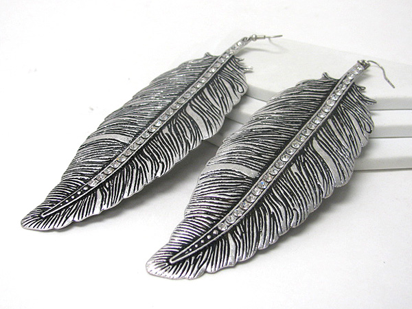 6 inch long metal feather earring